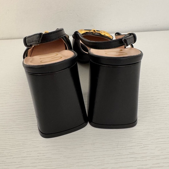 GUCCI Baby Horsebit Slingback Leather Pump Black Gold EU 36 Authentic Shoes - Picture 5 of 11